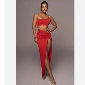 Jluxlabel Elegant Red Women's slinky Skirt set